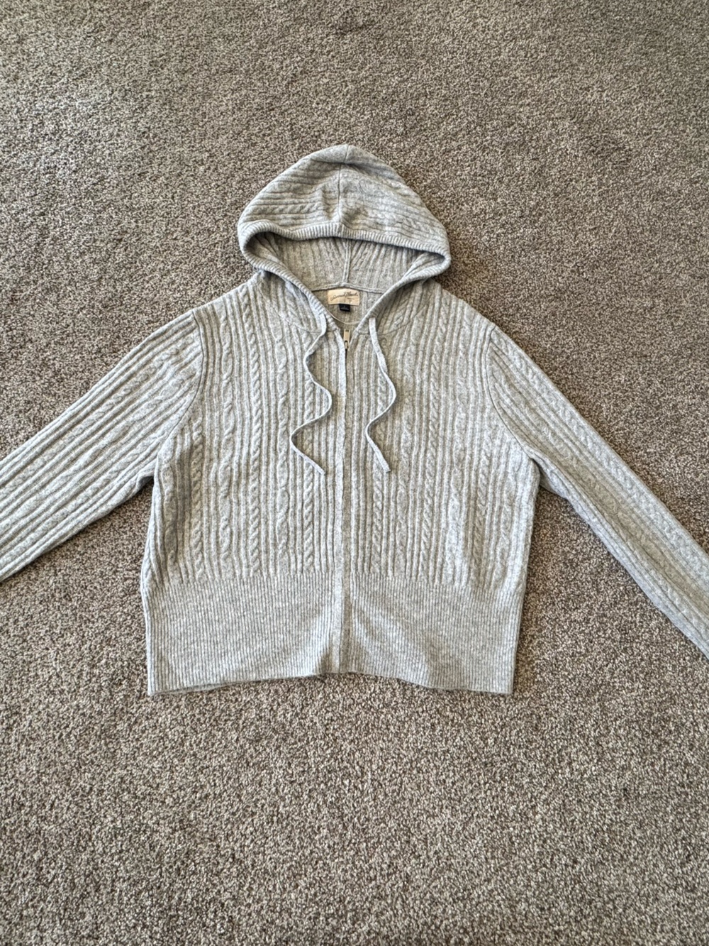 Universal Thread Gray Hooded Cable Knit Pullover